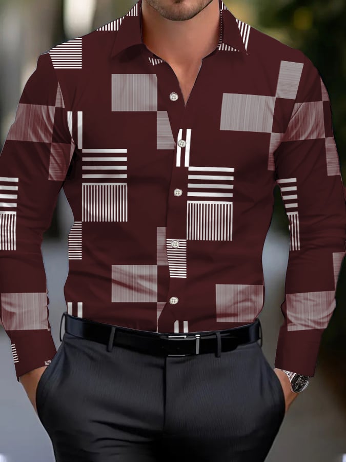 Men's Geometric Print Business Shirt