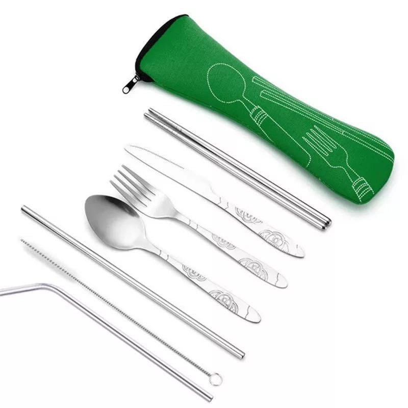 Stainless Steel Western-style Steak Knife. Fork And Spoon Creative Cloth Bag Portable Western-style Tableware Set Three-piece Set Supply