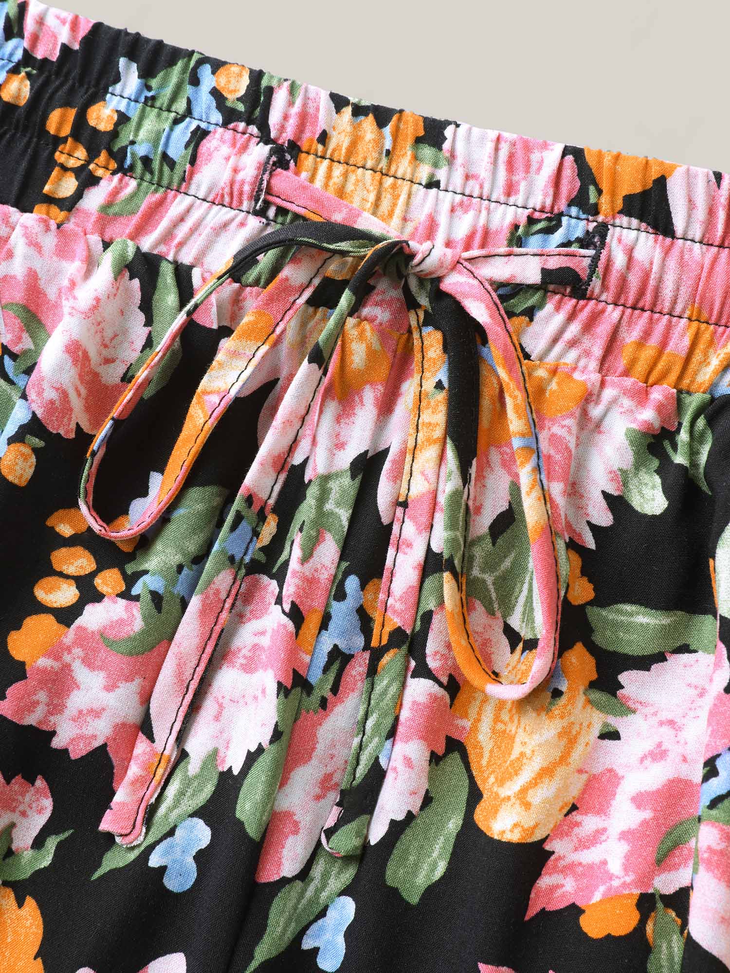 Rayon Blushing Floral Print Wide-Leg Pants
