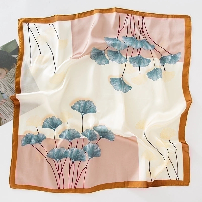 Women's IG Style Shamrock Flower Satin Printing And Dyeing Printing Flowers Silk Scarf