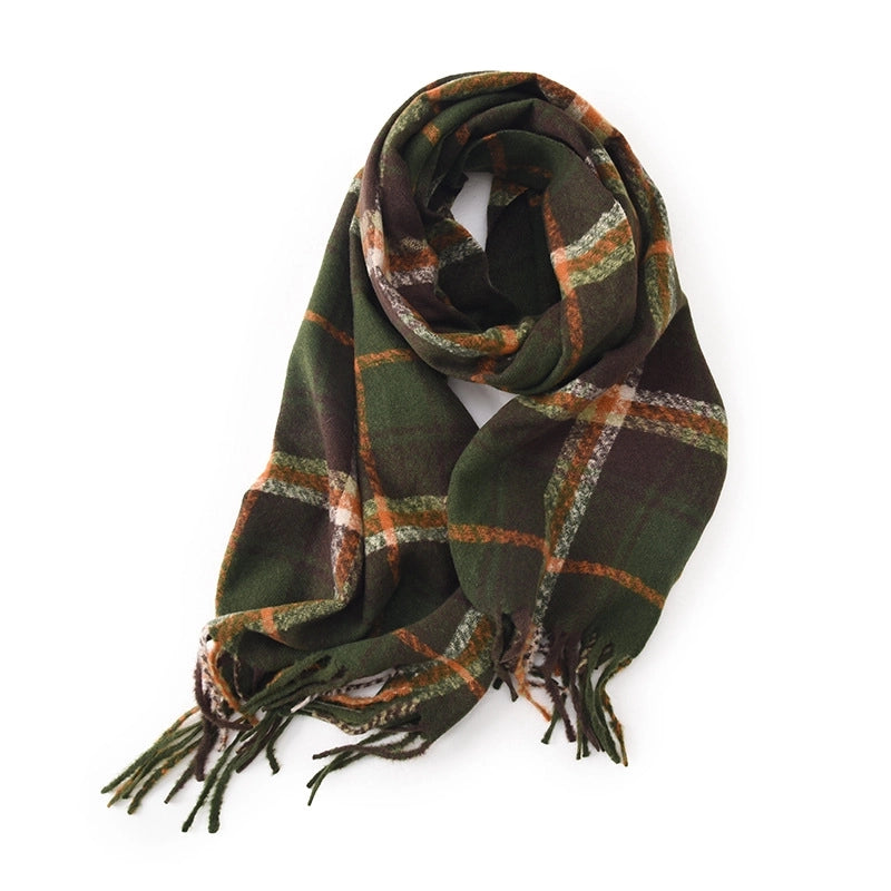 Women's Basic Plaid Polyester Tassel Scarf