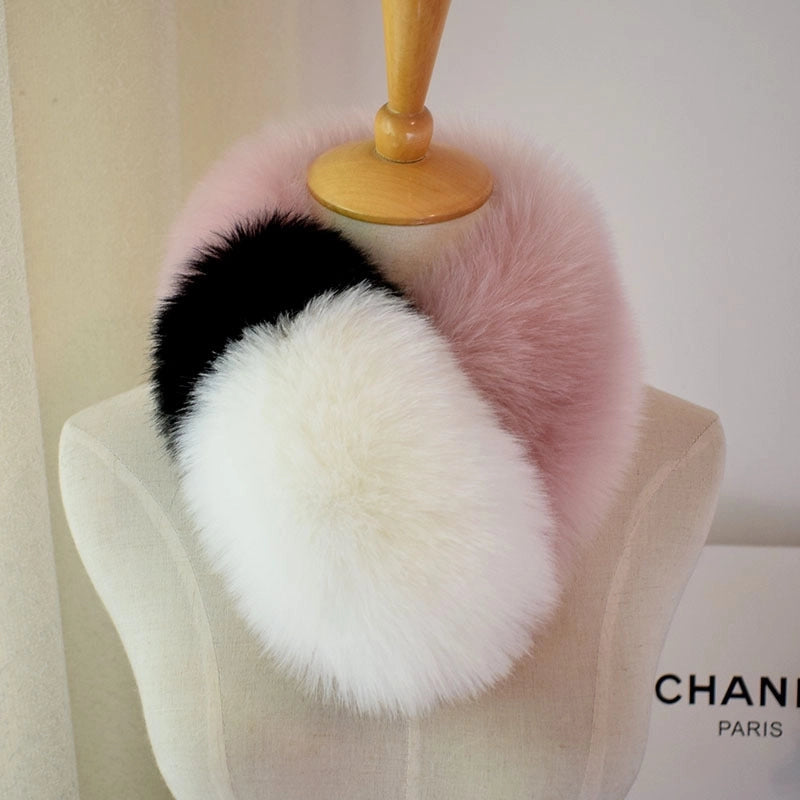 Women's Minimalist Color Block Fox Fur Scarf
