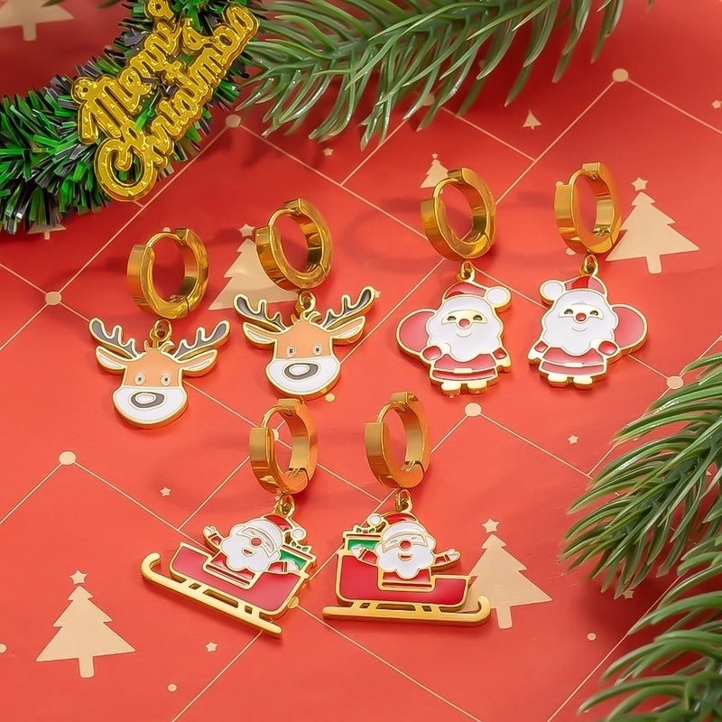 Christmas Classic Style Commute Christmas Tree Sled Elk 304 Stainless Steel Acrylic Artificial Pearls 18K Gold Plated Epoxy Plating Bracelets Earrings Necklace