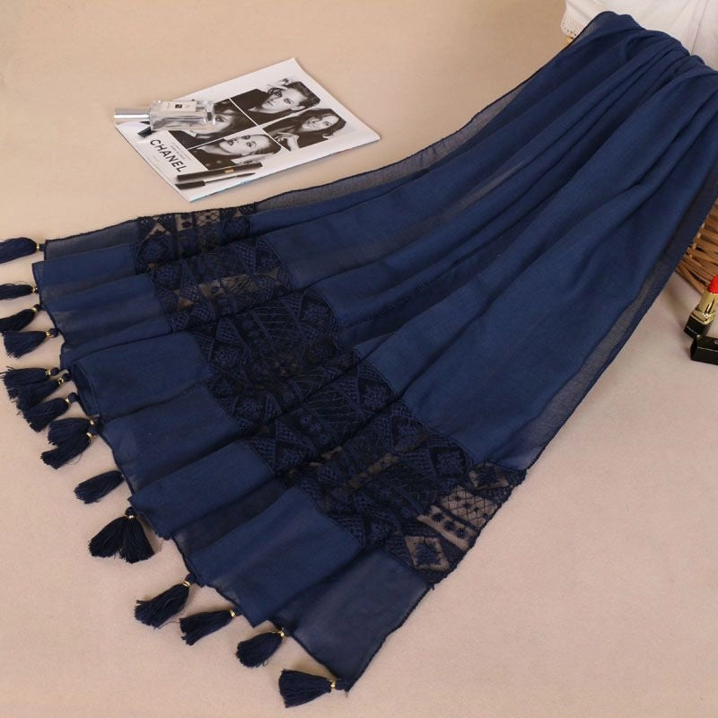 Fashion Lace Tassel Scarf Women's Solid Color Hanging Spring And Autumn Shawl Scarf