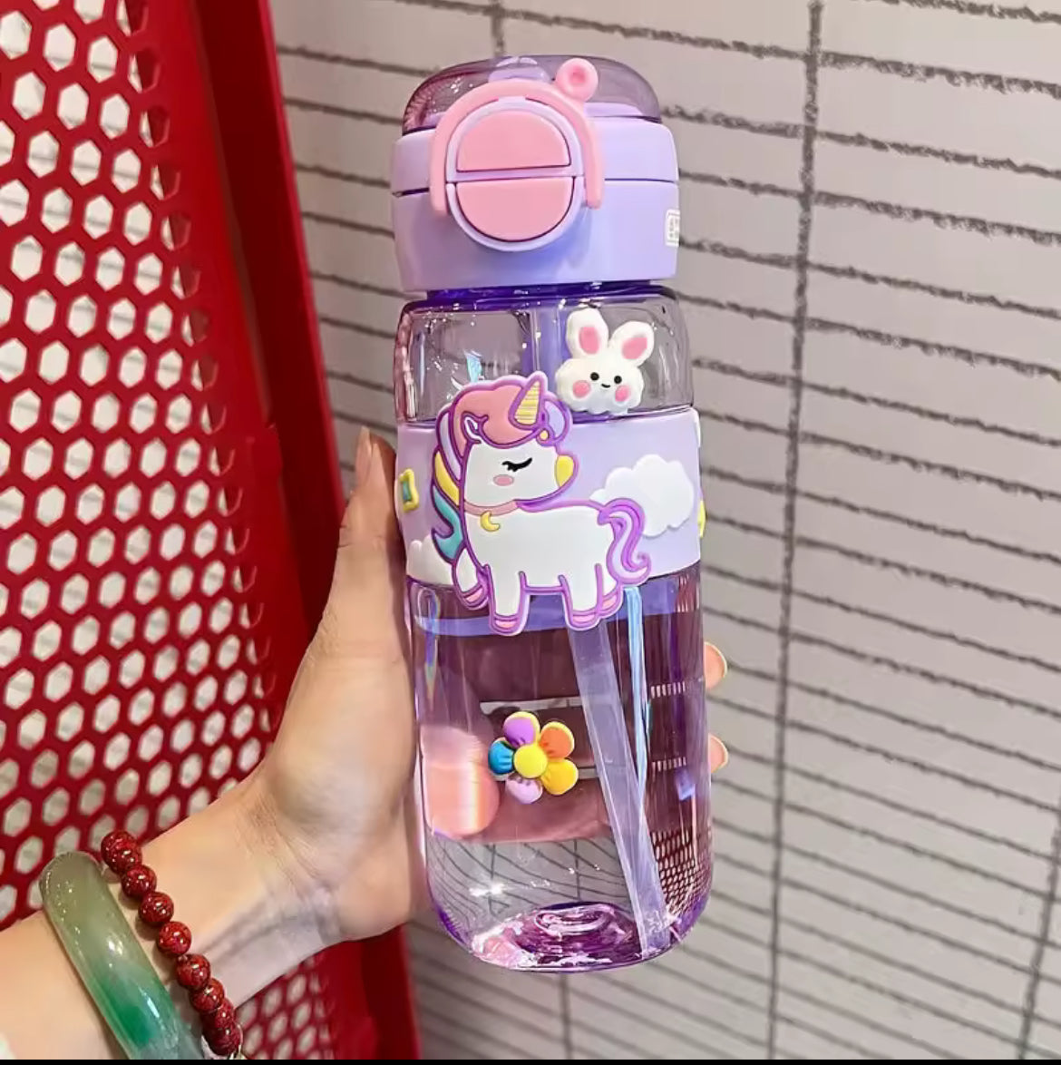 600ml School Cute Water Bottle with Straw for Kids Chilrdren Sports Outdoor Cup