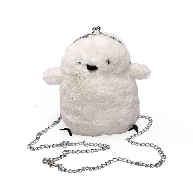 Small Plush Animal Oval Buckle Crossbody Bag