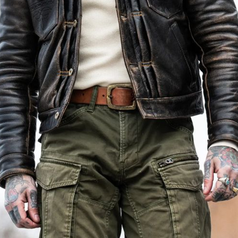Vintage Solid Color Double Pocket Slim Fit Pants