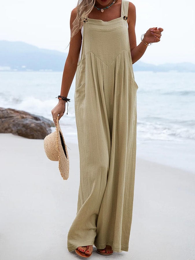 Solid Button Sling Jumpsuit