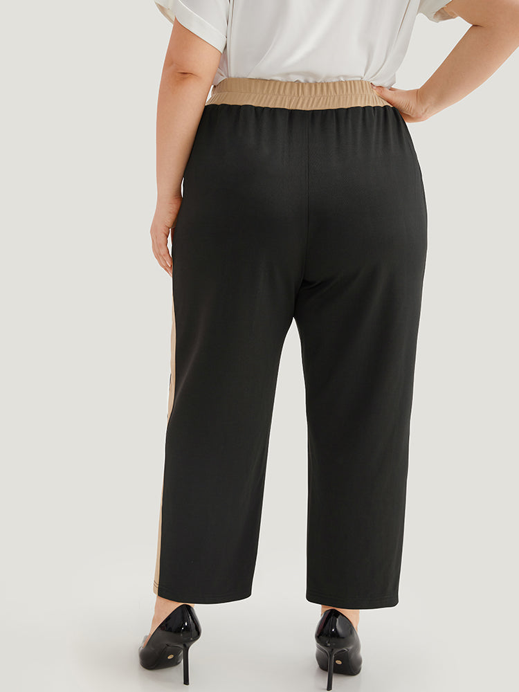 Two Tone Elastic Waist Pocket Pants