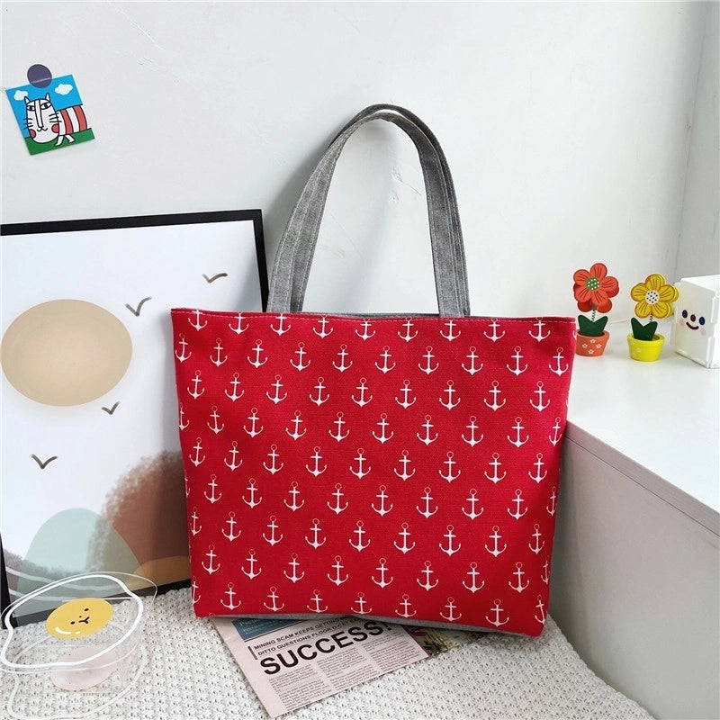 Women's Large Spring&Summer Canvas Anchor Basic Open Canvas Bag