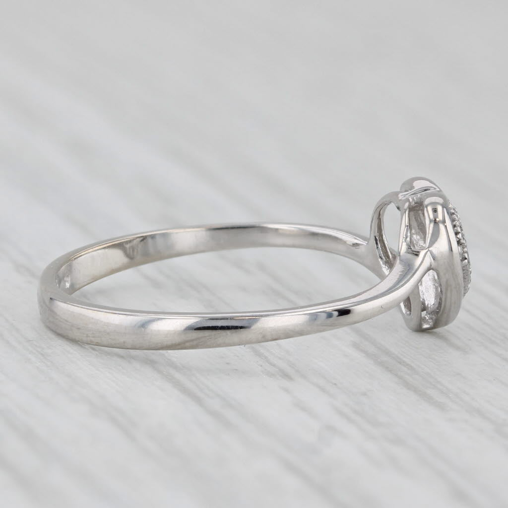 Pave Diamond Heart Ring 10k White Gold Bypass Size 7.25