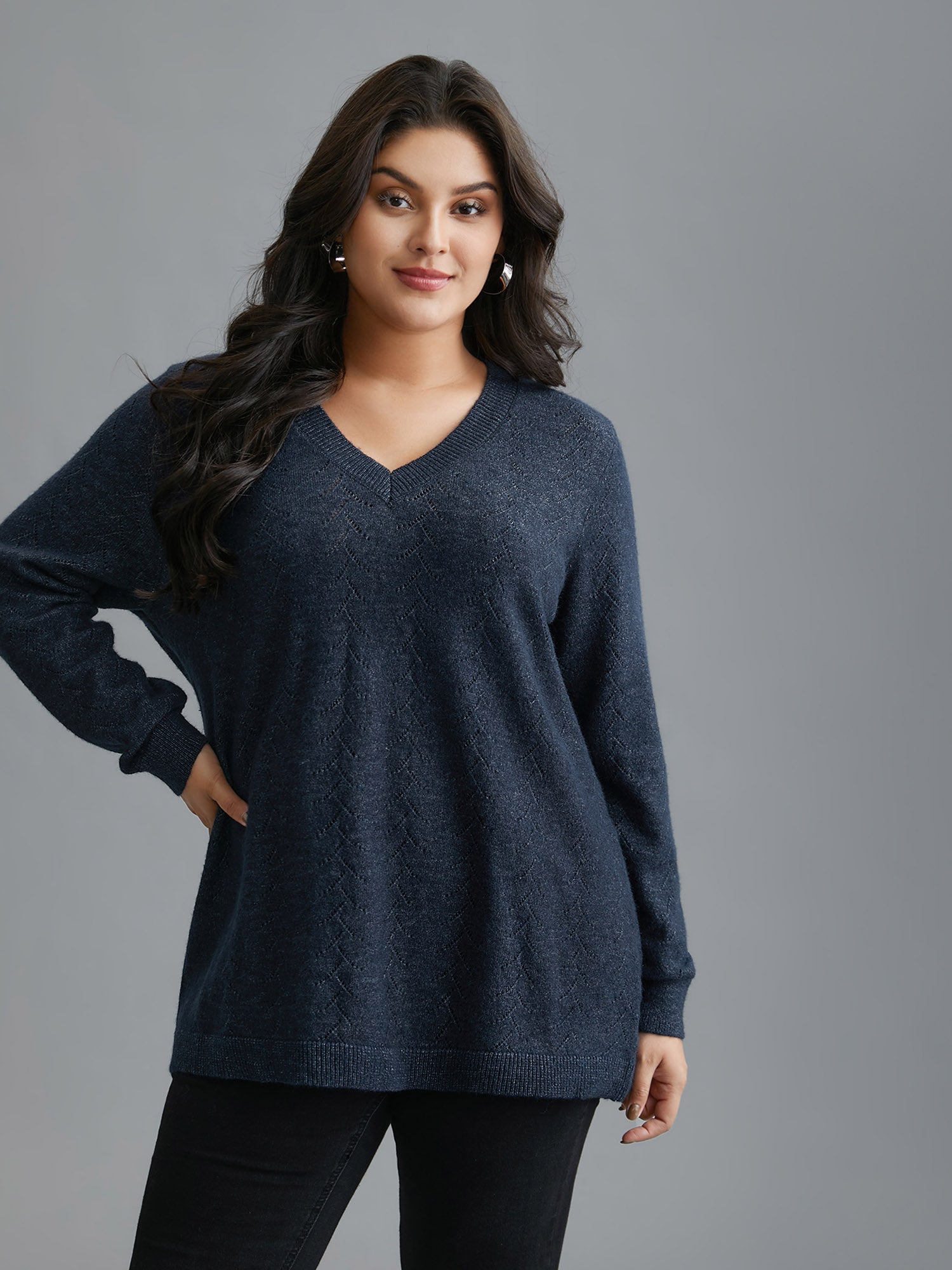 Hollowed-Out-Back Bows V-Neck Pullover