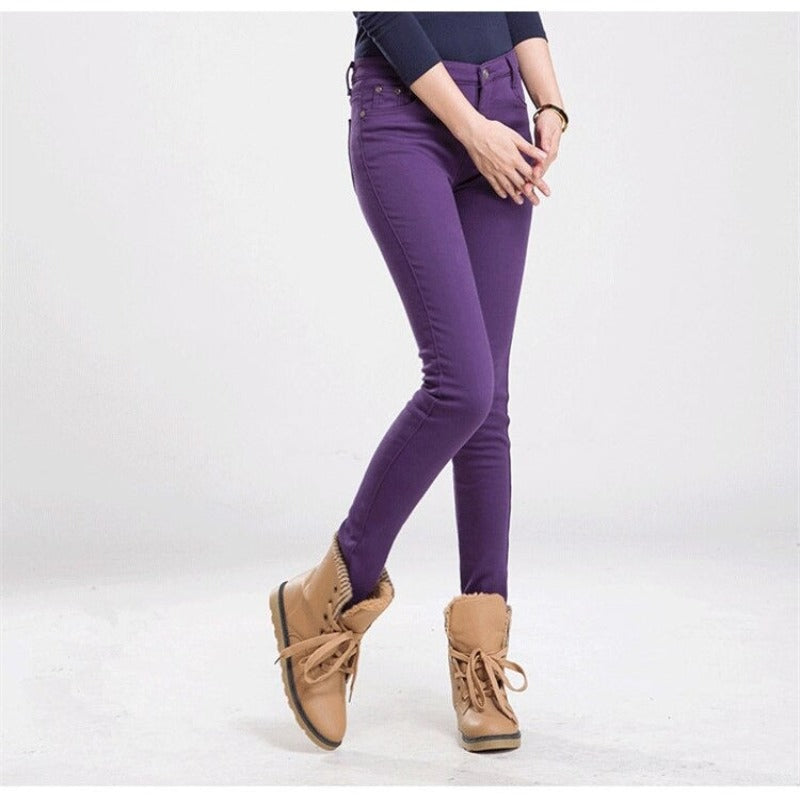 Women's Warm Thick Colorful Office Jeans