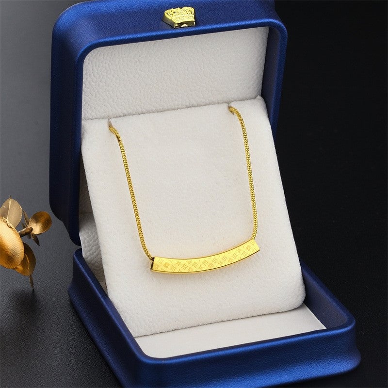 Titanium Steel Trendy Smiley Face Necklace For Women Plaid Old Flower Not Easy To Fade Fashionable And Versatile Snake Chain Simple Smile Clavicle Chain
