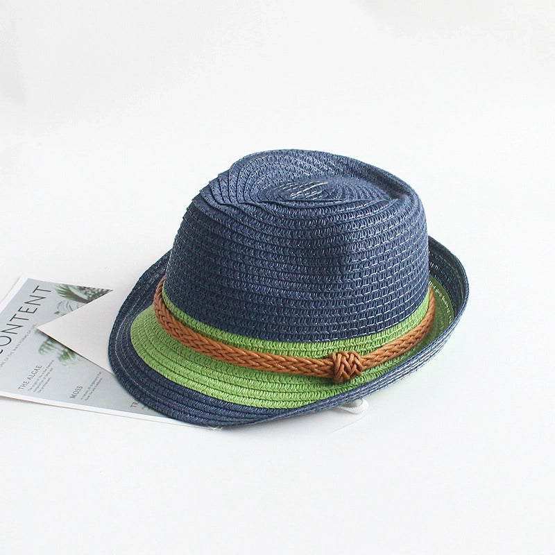Children Unisex Fashion Color Block Crimping Straw Hat