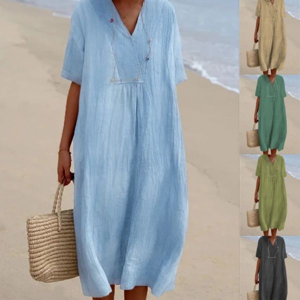 Women's Solid Color Cotton Linen Dress