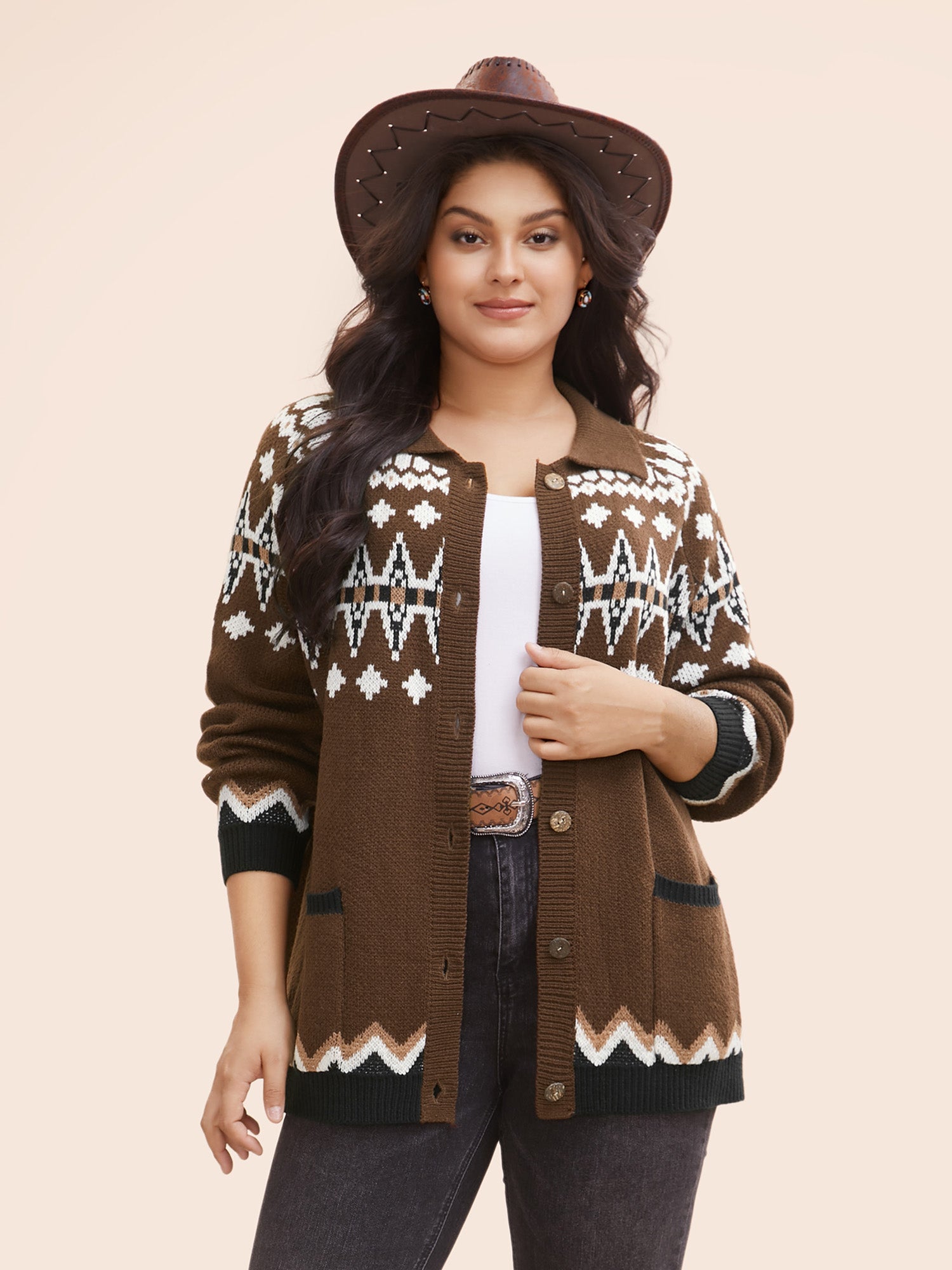 Fair Isle Collared Button Down Cardigan