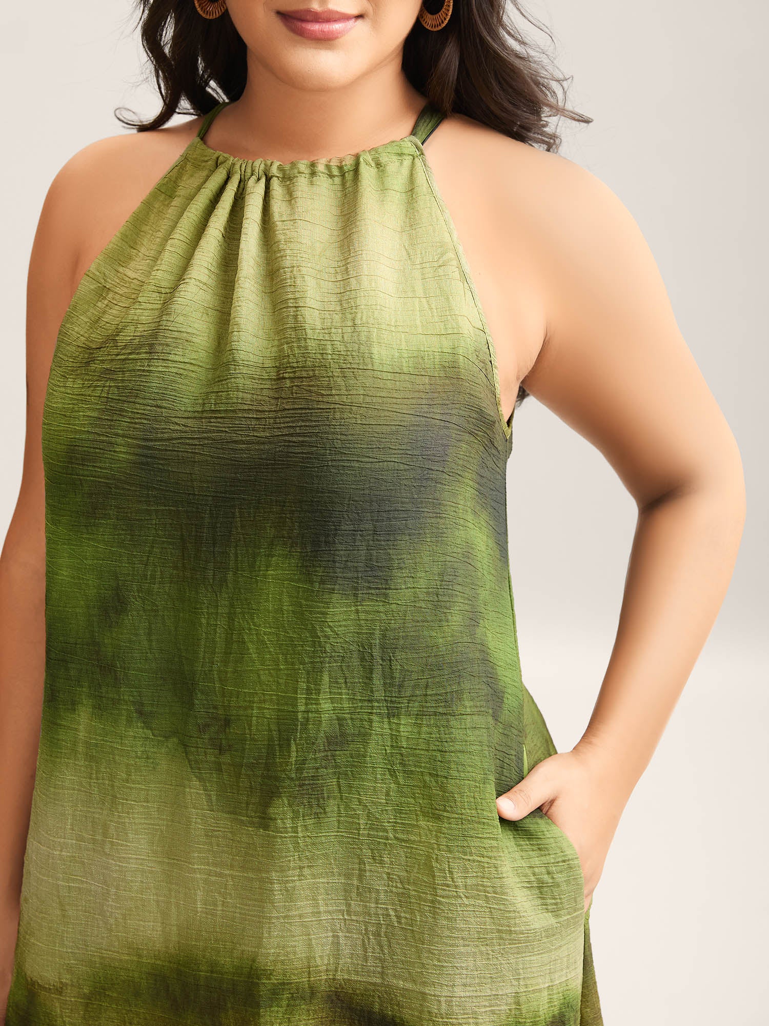Tie-Dye Pattern Pockets Midi Dress