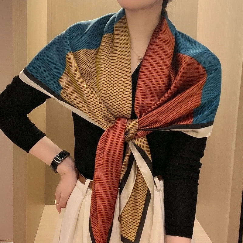 Women's Vintage Style Letter Color Block Polyester Silk Scarves