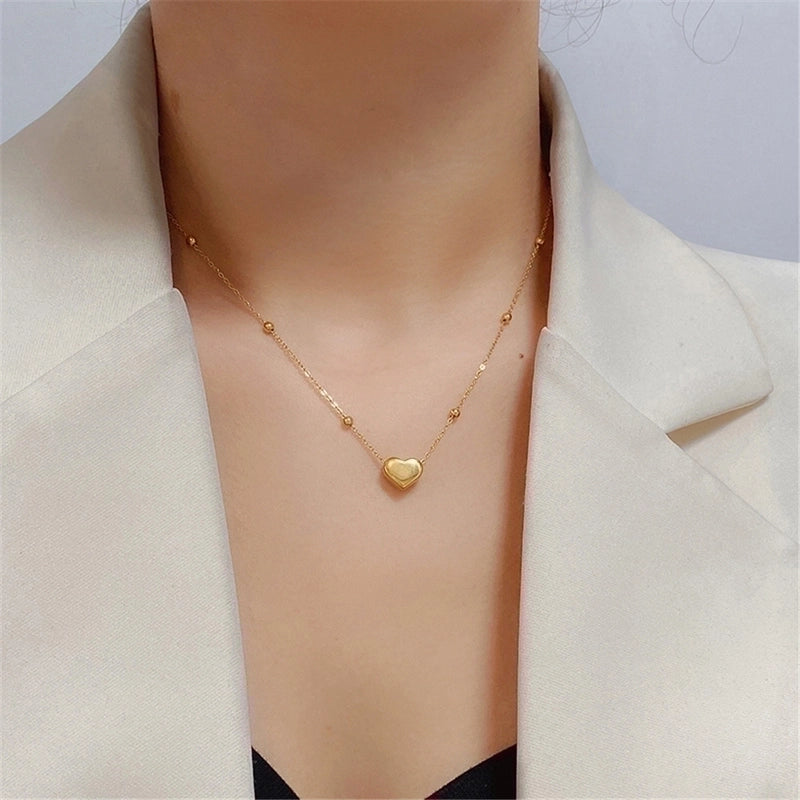 Minimalist Heart Shape Titanium Steel Plating Gold Plated Pendant Necklace