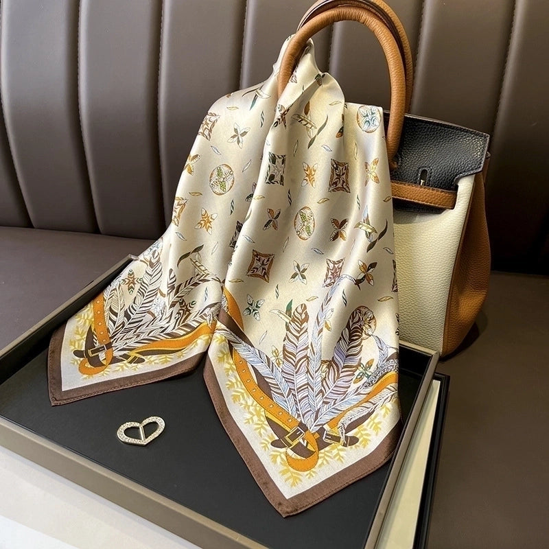 Women's Elegant Minimalist Flower Satin Printing Silk Scarf