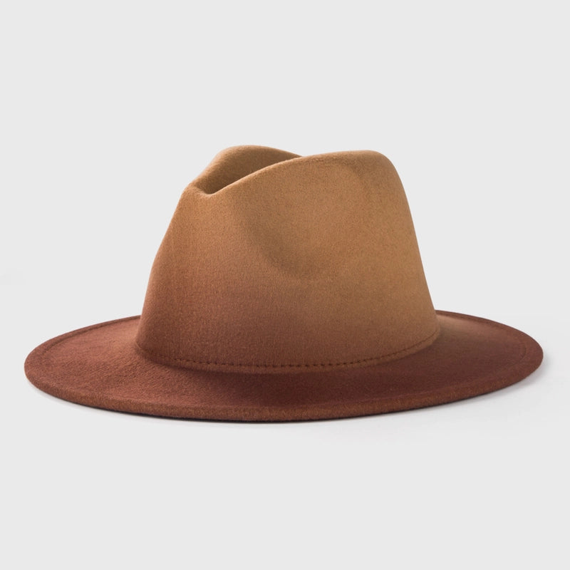 New Woolen Tie-dye Gradient Big Brim Jazz Hat
