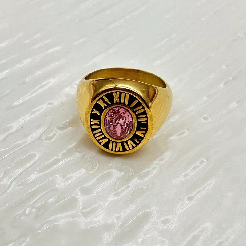 Vintage Style Baroque Style Roman Style Roman Numeral 304 Stainless Steel Zircon Inlay Rings