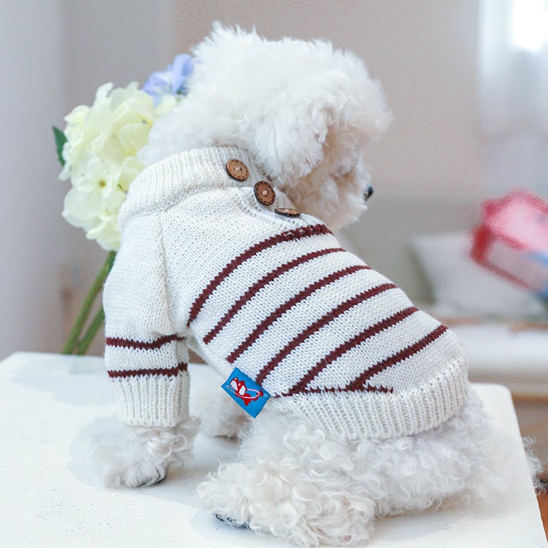 Striped Buttoned Dog Cat Sweater