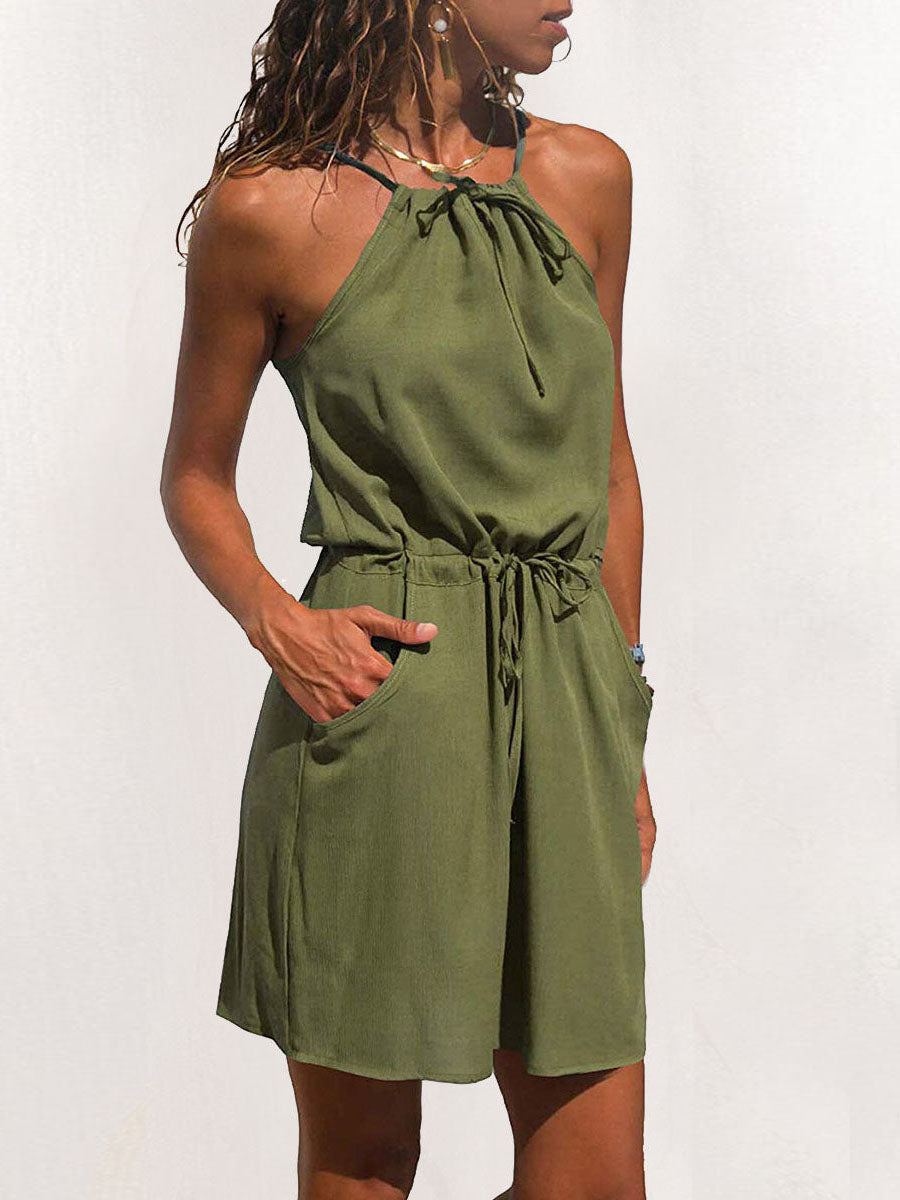 Simplicity Print Patchwork Spaghetti Strap A Line Dresses(3 Colors)