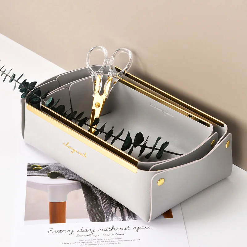 1 PIECE LEATHER DESKTOP ORGANIZER COSMETICS COMB JEWELRY STORAGE BOX REMOVABLE