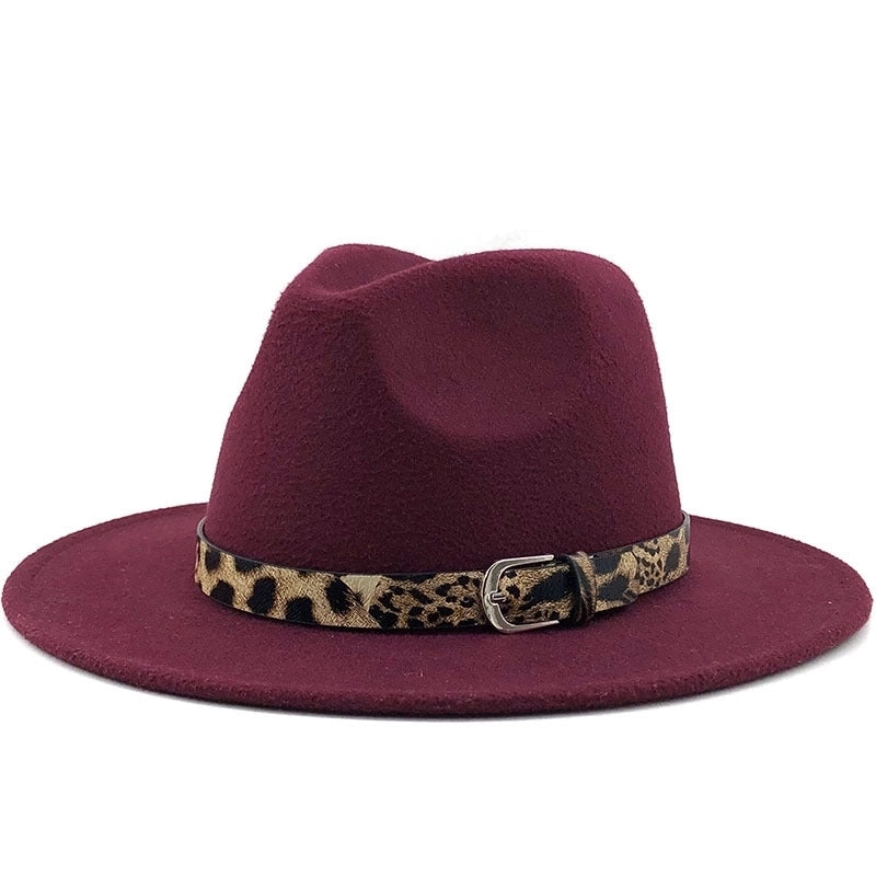 Fashion Leopard Belt Woolen Jazz Hat