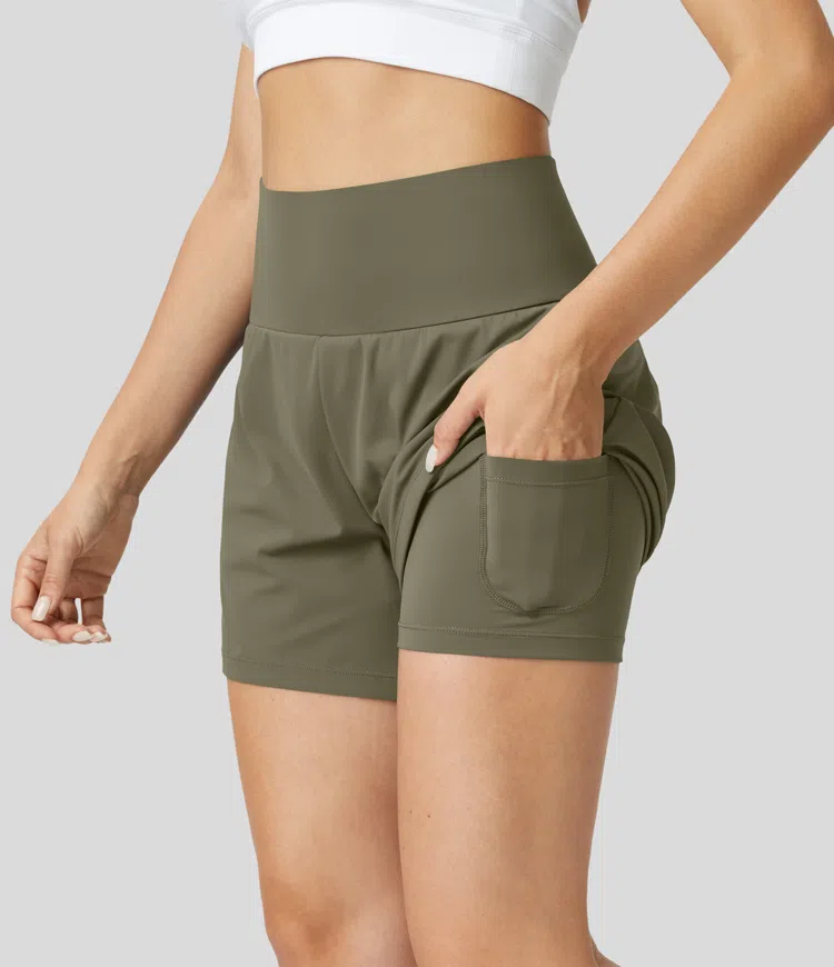 ⚡7 Packs for $24.98⚡Super High Waisted Back Pocket & Side Hidden Pocket 2-in-1 Yoga Shorts, 7/14 Color Sets