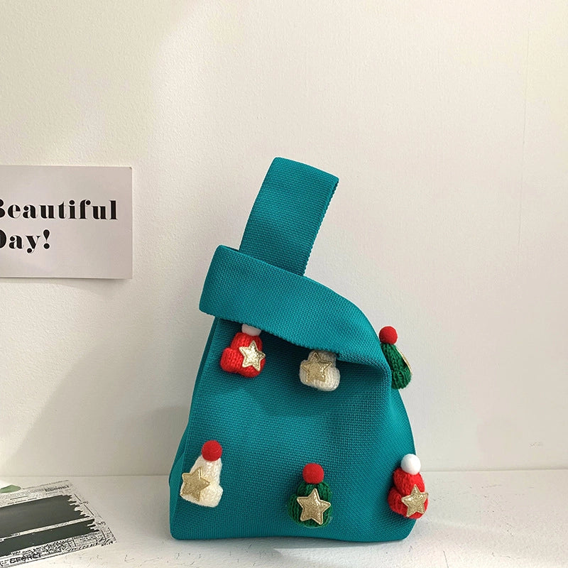 Christmas Women's Medium Polyester Christmas Hat Star Streetwear Square Open Handbag
