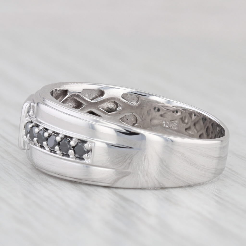 Simulated Black Diamond Ring 10k White Gold Size 11.25-11.5 Men's Wedding