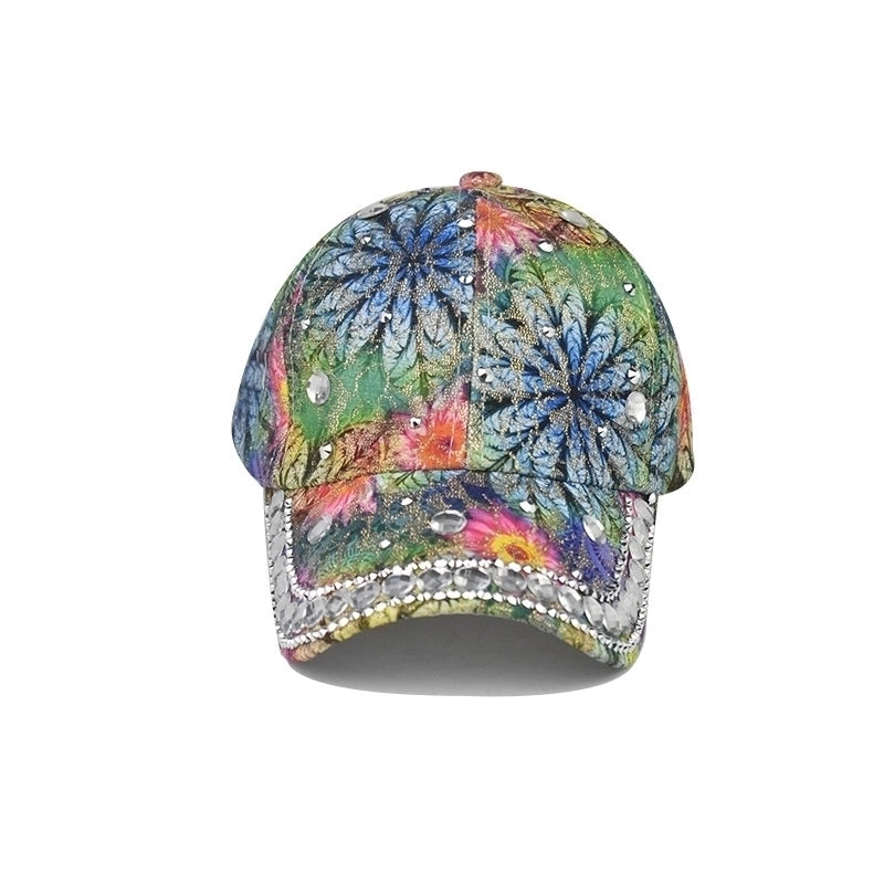 Women's Elegant Pastoral Flower Rhinestone Curved Eaves Baseball Cap