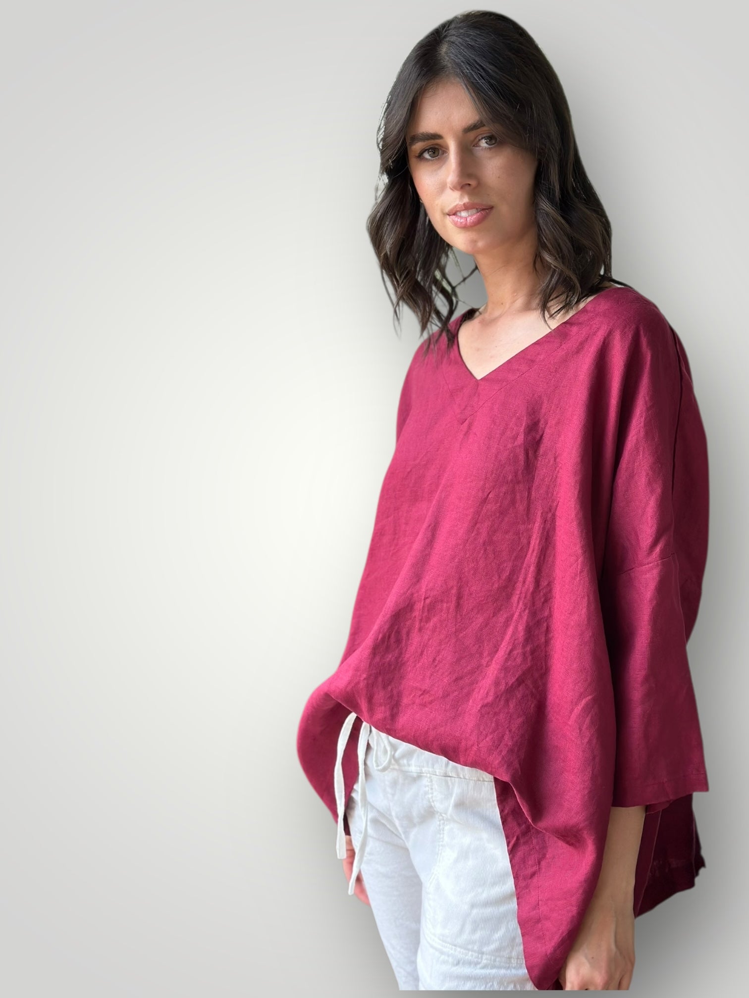 lydia top - merlot linen