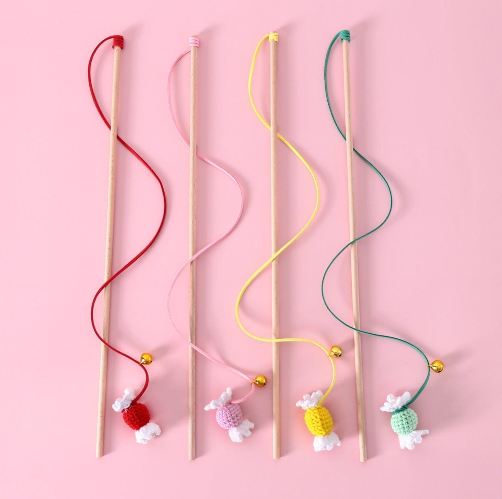 Woollen Knitted Colourful Candy Cat Stick Cat Toys