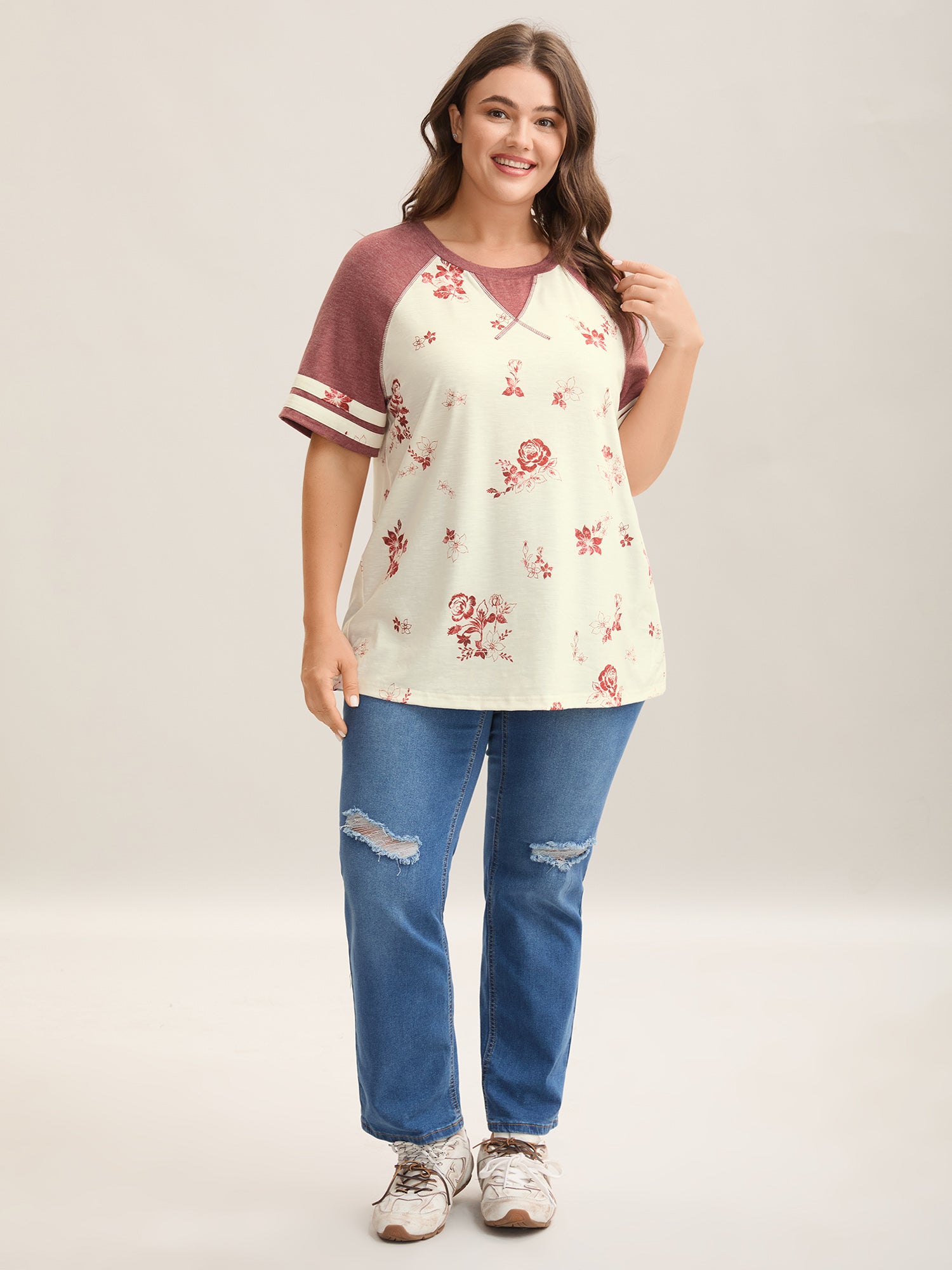 Bamboo Stretchy Color Contrast Printed T-Shirt