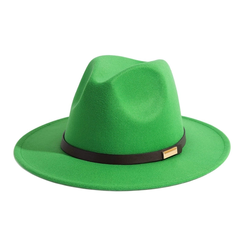 Style Vintage Solid Color Flat Rim Jazz Hat Men's British Belt Decorative Big Brim Top Hat Women