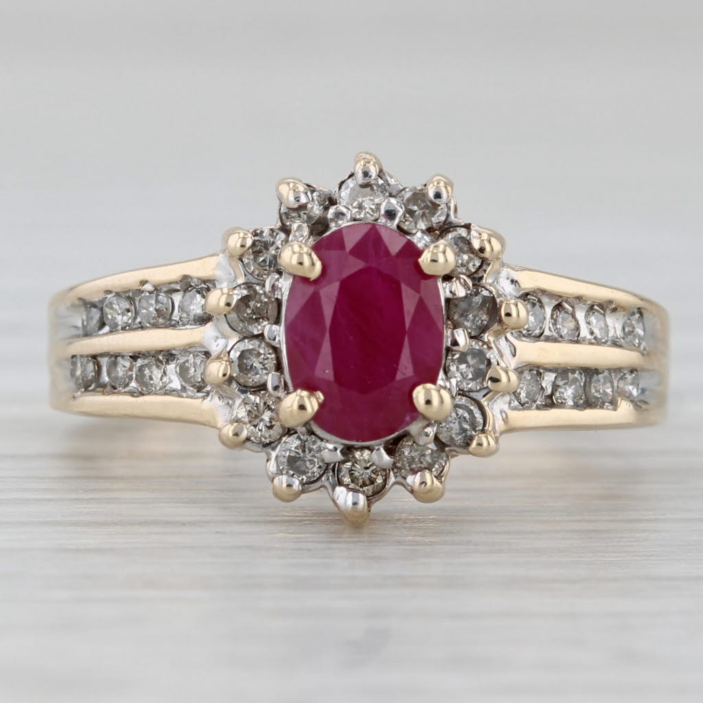1.27ctw Ruby Diamond Halo Ring 10k Yellow Gold Size 7