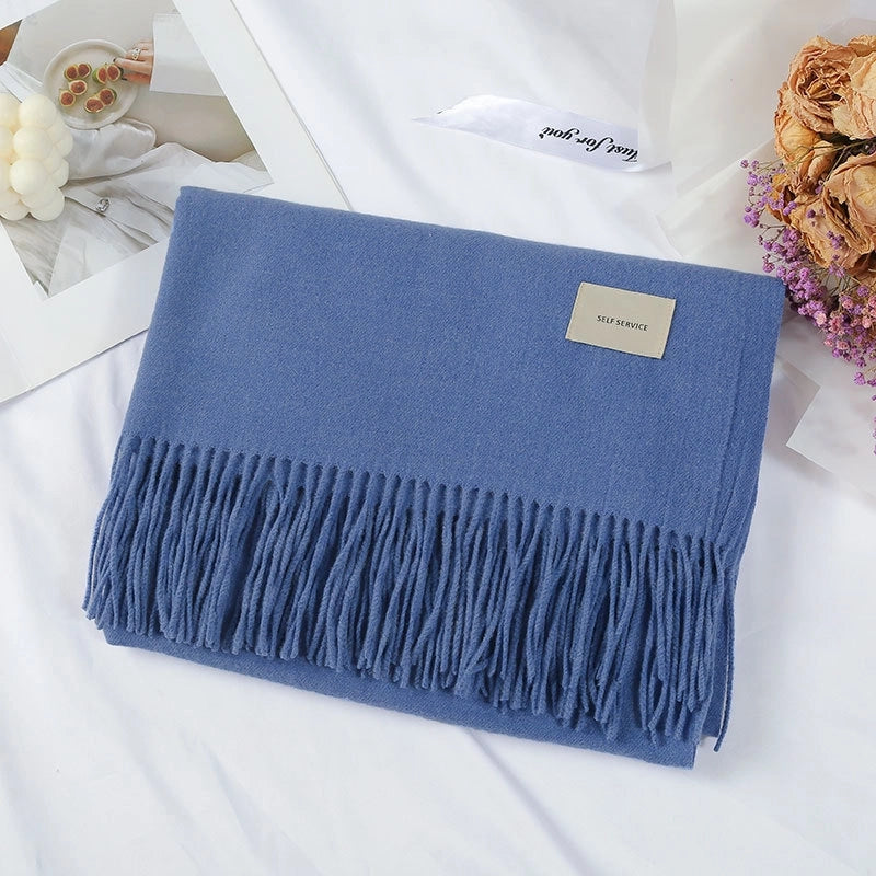 Women's Minimalist Solid Color Polyester Tassel Scarf