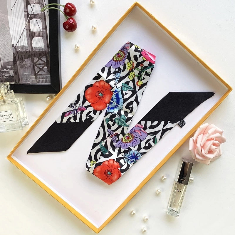 Women's Minimalist Flower Satin Printing Silk Scarf