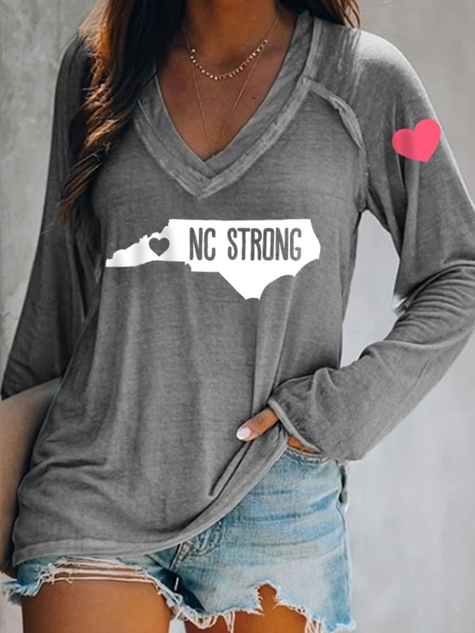 Women's NC Strong Printed V-Neck Long Sleeve T-Shirt