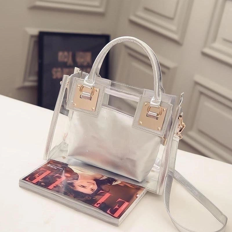 Medium Plastic Solid Color Square Flip Cover Women's Handbag Jelly Bag