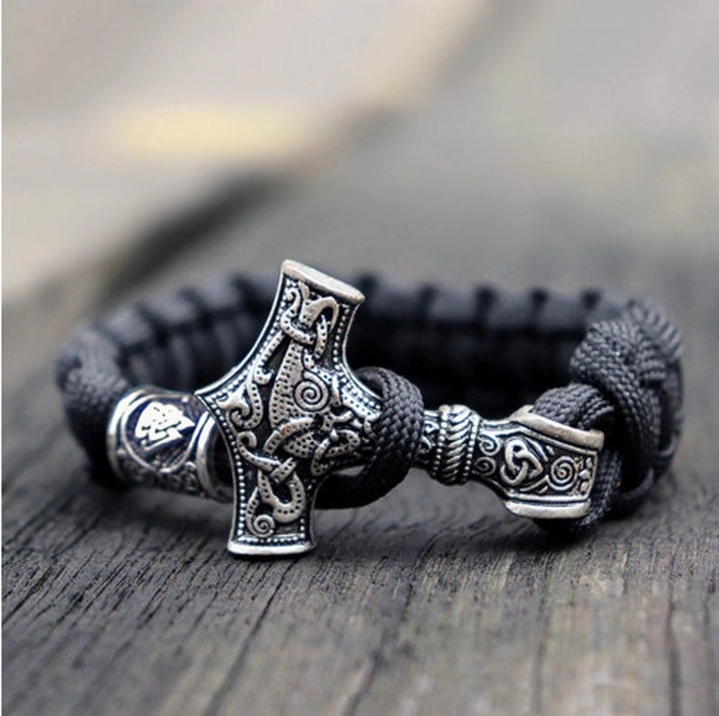 Thor's Hammer Bracelet | Handmade S925 Silver Viking Rope Bracelet |  Vikings Bracelet