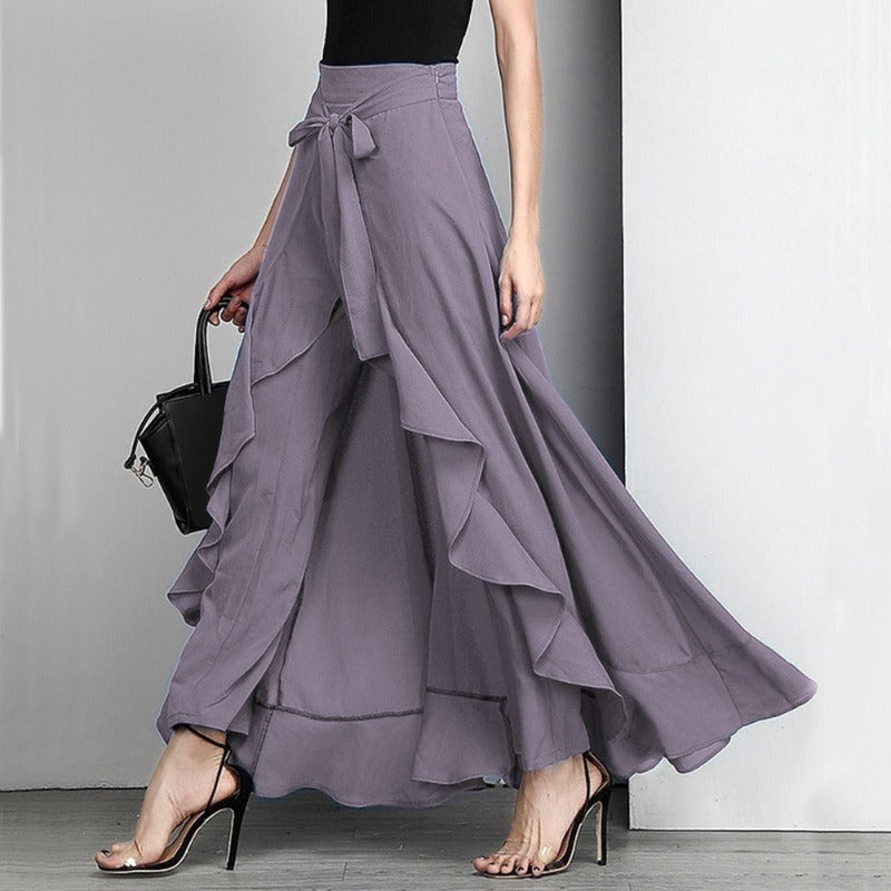 Elegant High Waist Causal Ruffle Drawstring Trouser