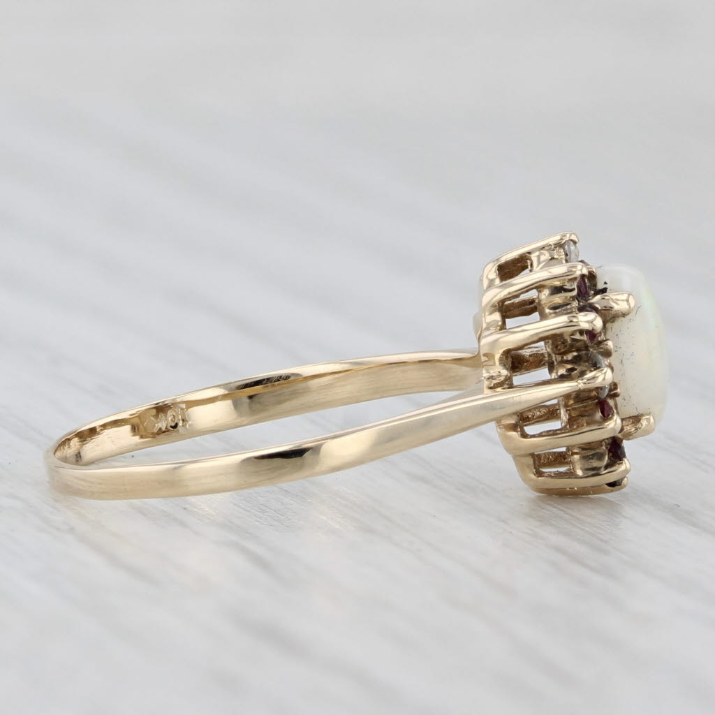 Opal Ruby Diamond Halo Ring 10k Yellow Gold Size 7 Cathedral Band