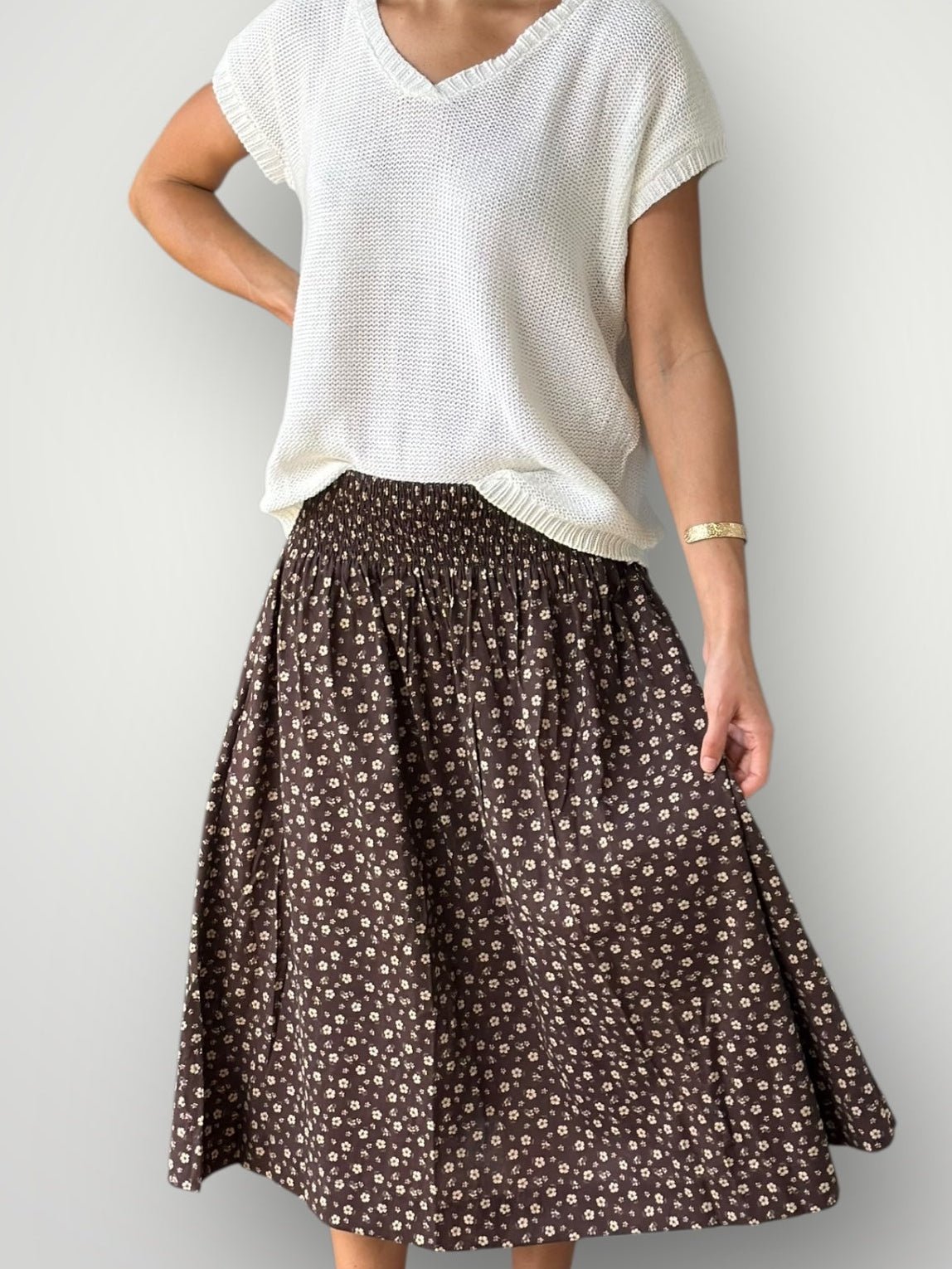 lola skirt - chocolate floral cotton