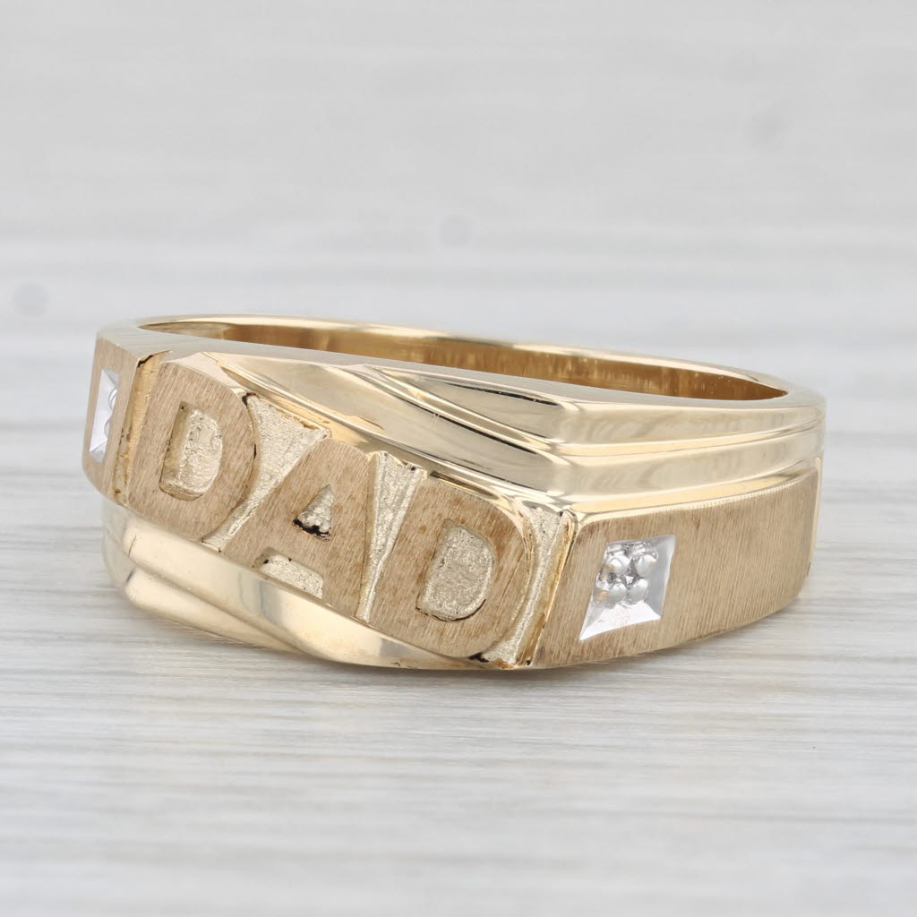DAD Ring 10k Yellow Gold Size 10 Diamond Accents Gift Keepsake