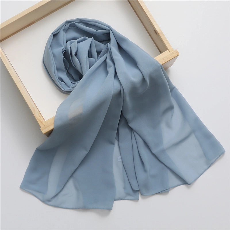 Pearl Chiffon Scarf Solid Color Rectangular Scarf Women's Shawl Basic Scarf